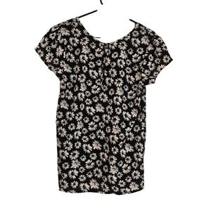 Jazzy Daisy Print Black Short  Women's Size Medium Casual Short Sleeve Blouse